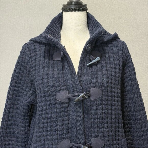 Tommy Hilfiger Waffle Chunky Knit Wool Bld Cardigan Womens L Sweater Collar Hood - Picture 5 of 11